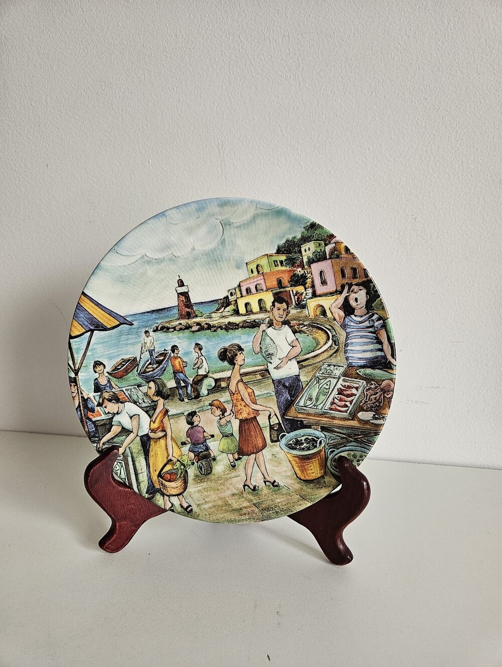 Vintage "Market Scene" Made in Italy Decorative Ceramic Plate – Coastal Town Art